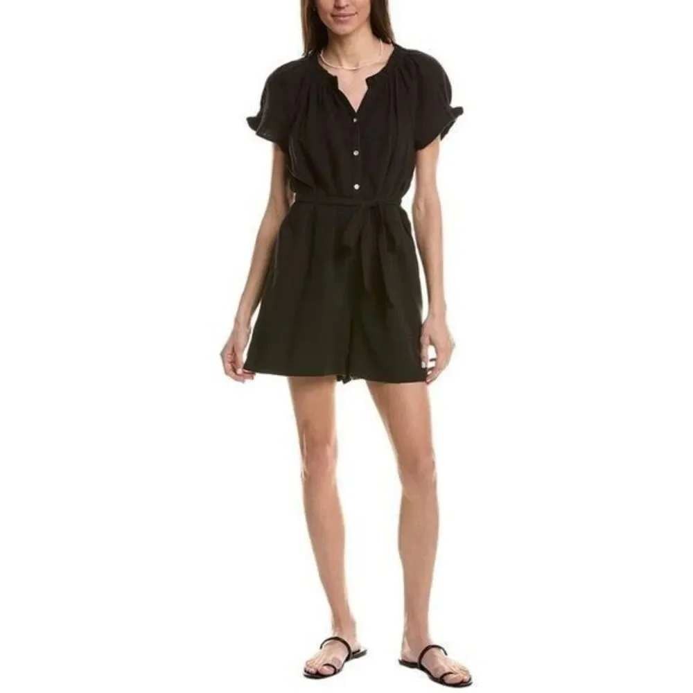 Tommy Bahama Island Gauze Coral Isle Romper Black Cotton Short Sleeve XL NEW